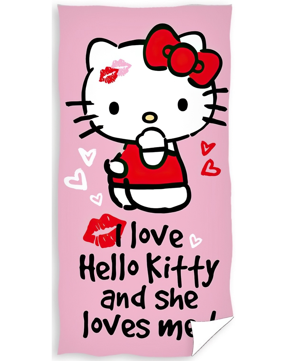 Dětská plážová osuška HELLO KITTY LOVE, růžová, froté, 70x140cm