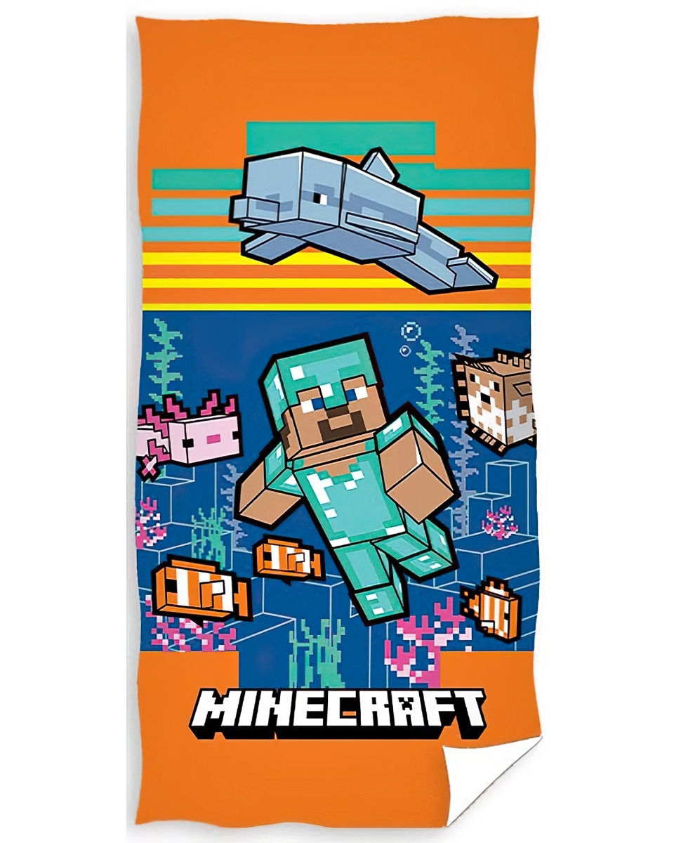 Dětská plážová osuška MINECRAFT AQUATIC WORLD, oranžová, froté, 70x140cm