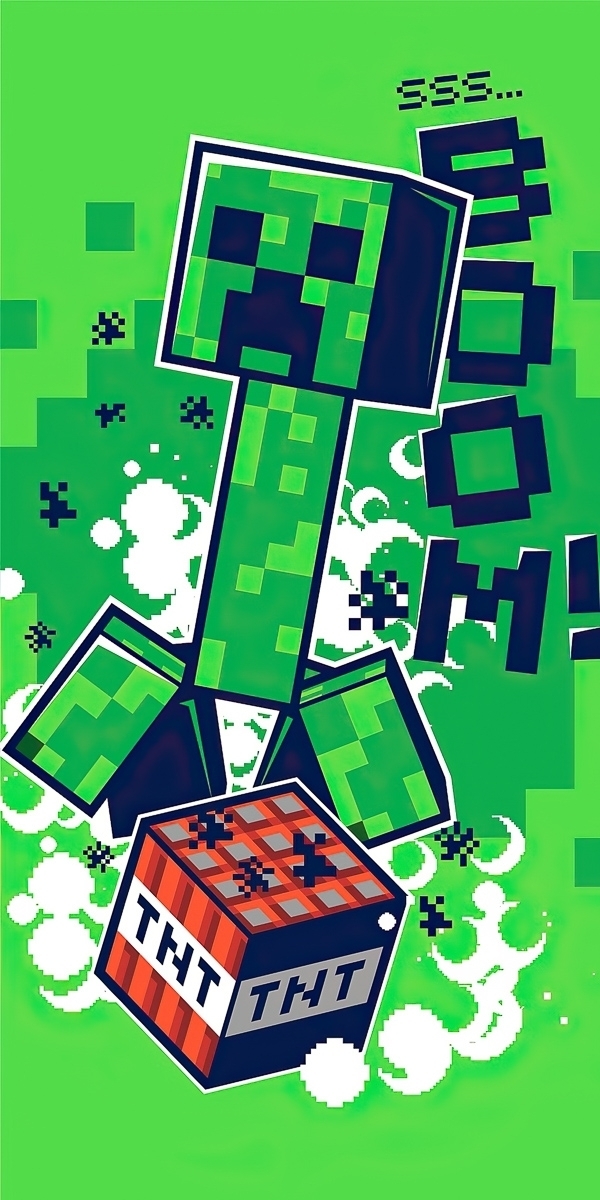 Dětská plážová osuška MINECRAFT BOOM, zelená, froté, 70x140cm