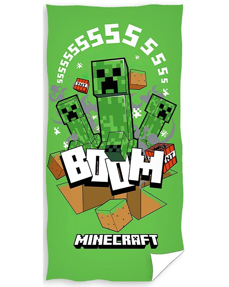 Dětská plážová osuška MINECRAFT CREEPER BOOM, zelená, froté, 70x140cm