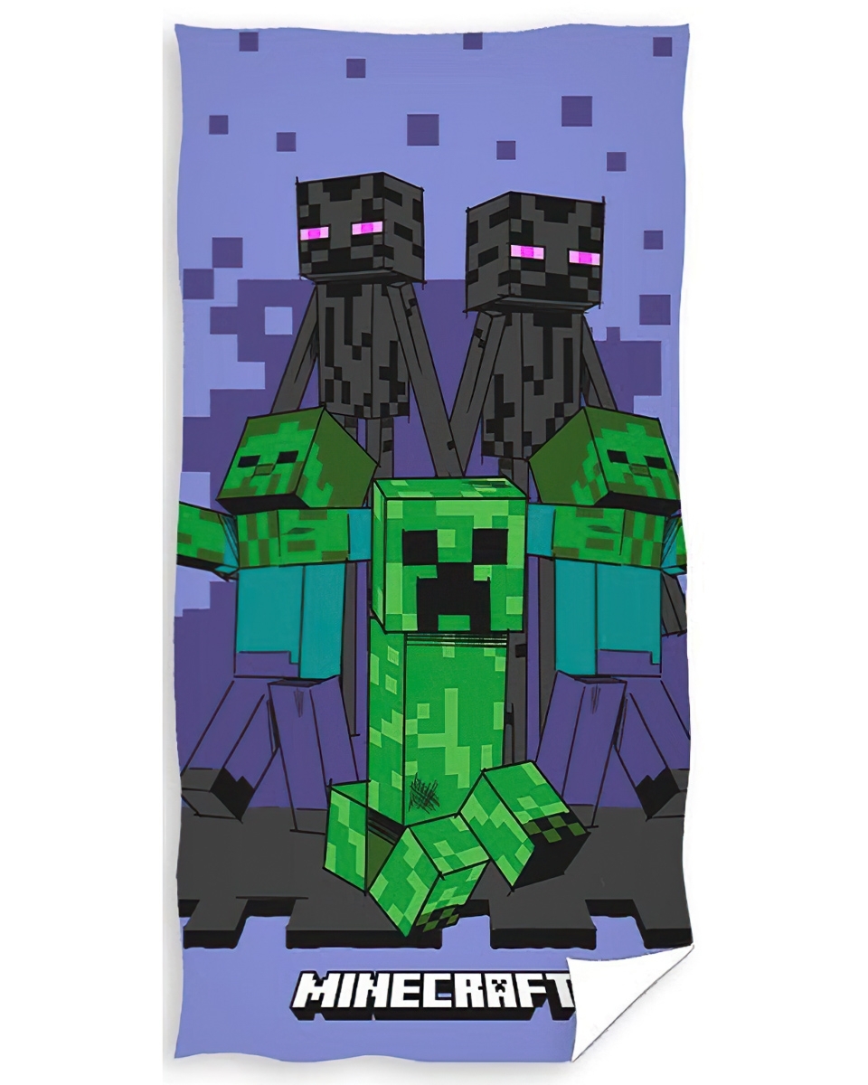 Dětská plážová osuška MINECRAFT MOBS MONSTERS, fialová, froté, 70x140cm