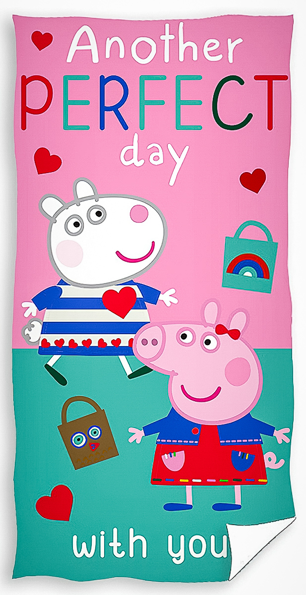 Dětská plážová osuška PRASÁTKO PEPINA (PEPPA) NEJLEPŠÍ KAMARÁDKY, růžovo-tyrkysová, froté, 70x140cm