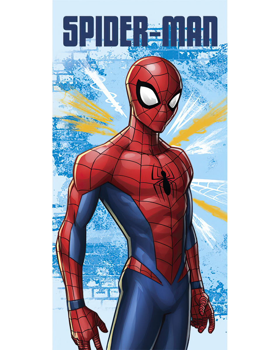 Dětská plážová osuška SPIDERMAN HERO, světle modro-červená, froté, 70x140cm