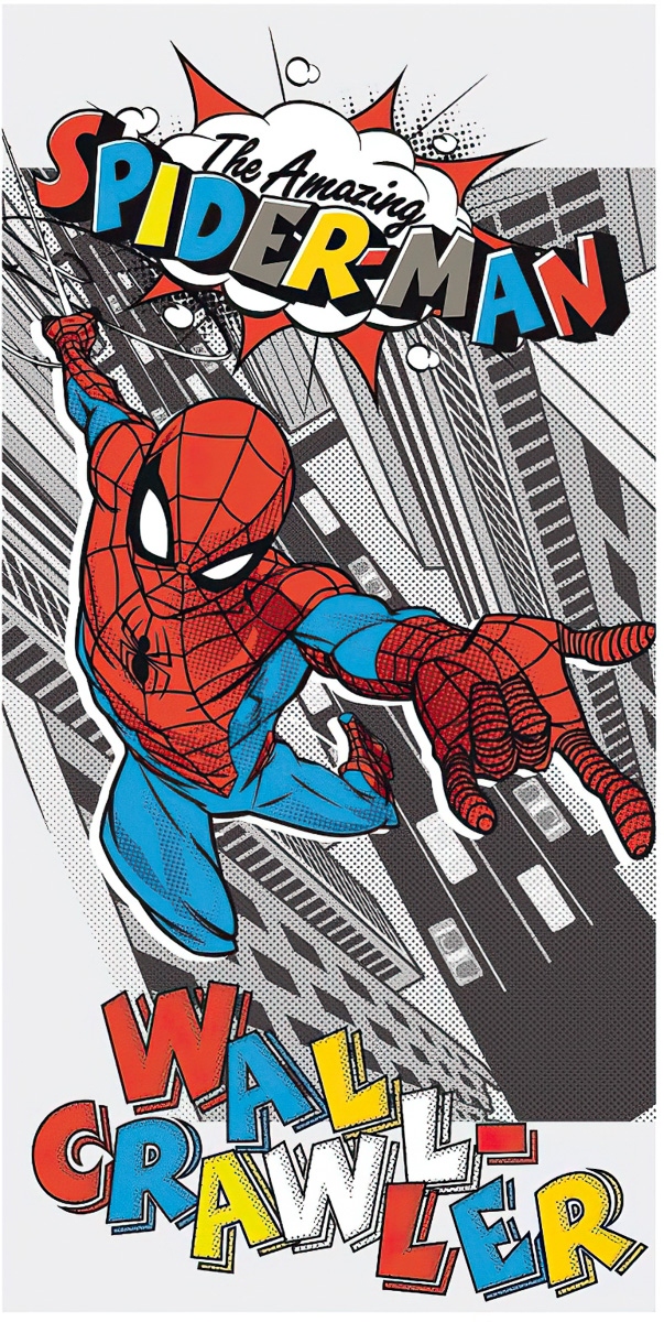 Dětská plážová osuška SPIDERMAN POP, šedo-červená, froté, 70x140cm