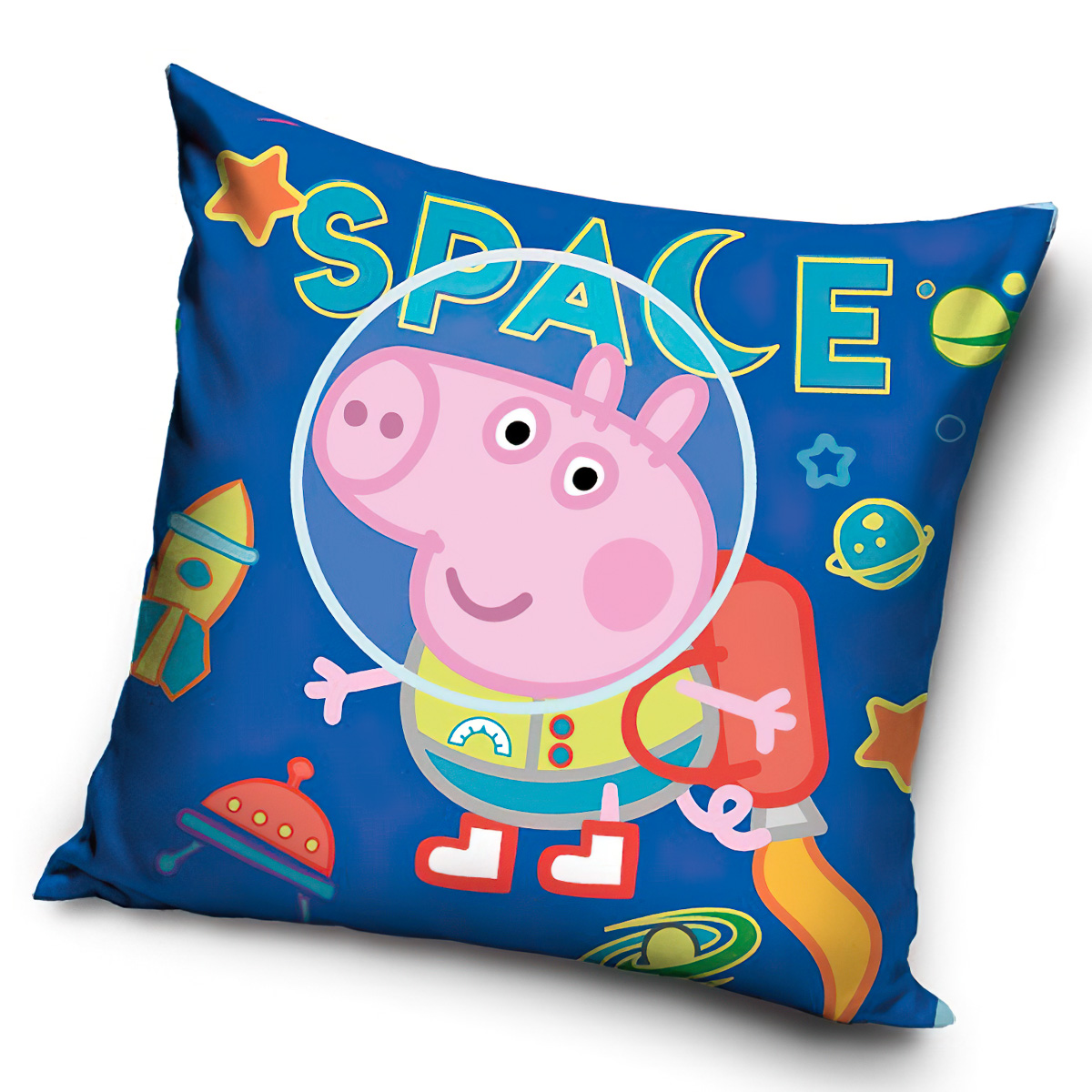 Dětský polštářek PRASÁTKO PEPINA (PEPPA) TOMÍK MALÝ ASTRONAUT, modrý 40x40cm