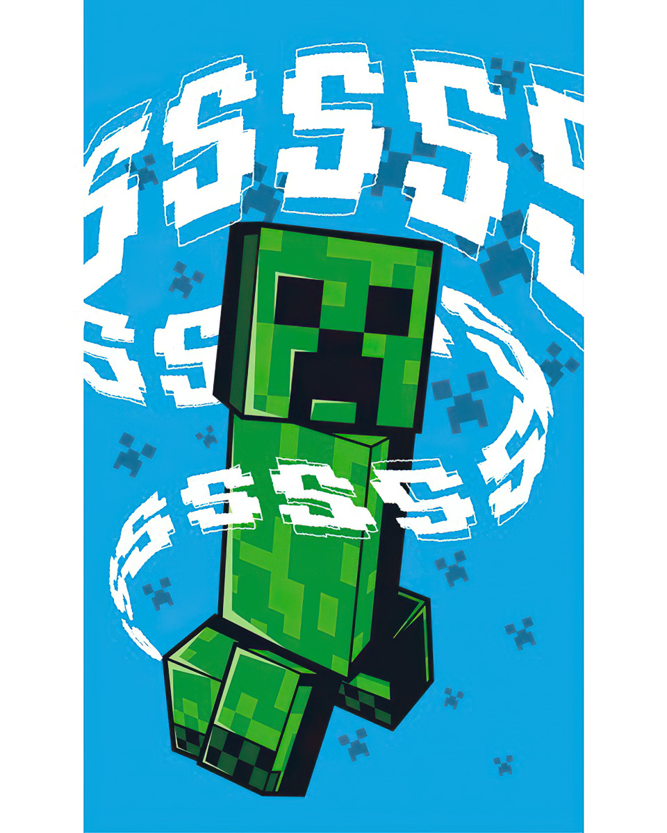 Dětský ručník MINECRAFT CREEPER EXPLODE, modrý, froté, 30x50cm